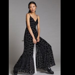 NWT - Anthropologie Flounced Velvet Wide-Leg Jumpsuit